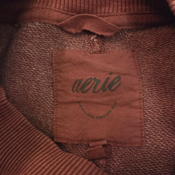 AERIE Big Chill Cherry Tart Textured Distressed Oversized Crewneck Sweatshirt XS - Picture 12 of 13